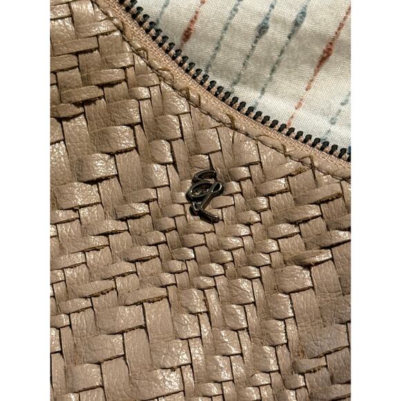 Elliott Luca Taupe Nude Woven Leather Hobo Medium Shoulder Bag Purse - Picture 4 of 8